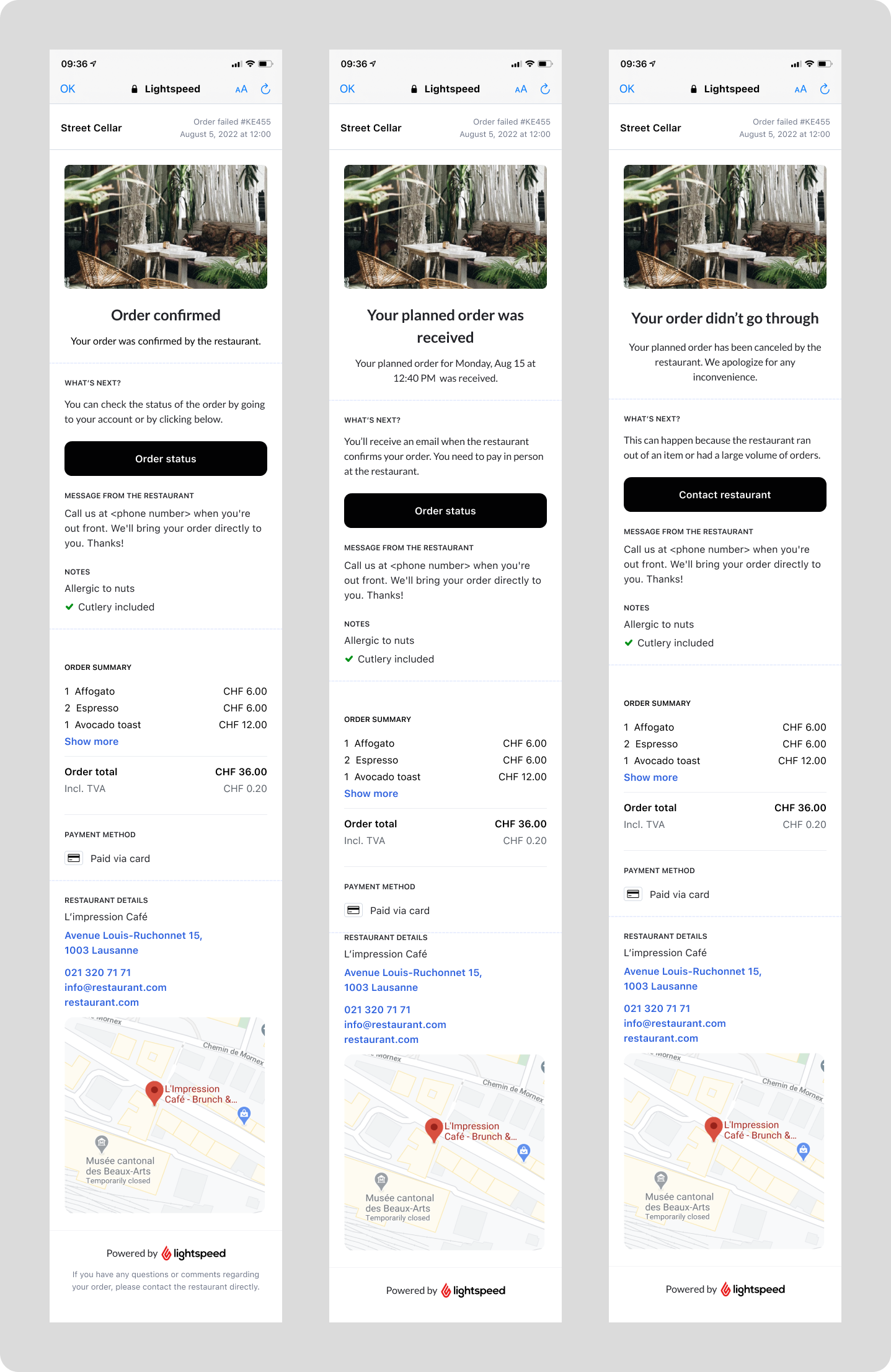 Order status email notification designs