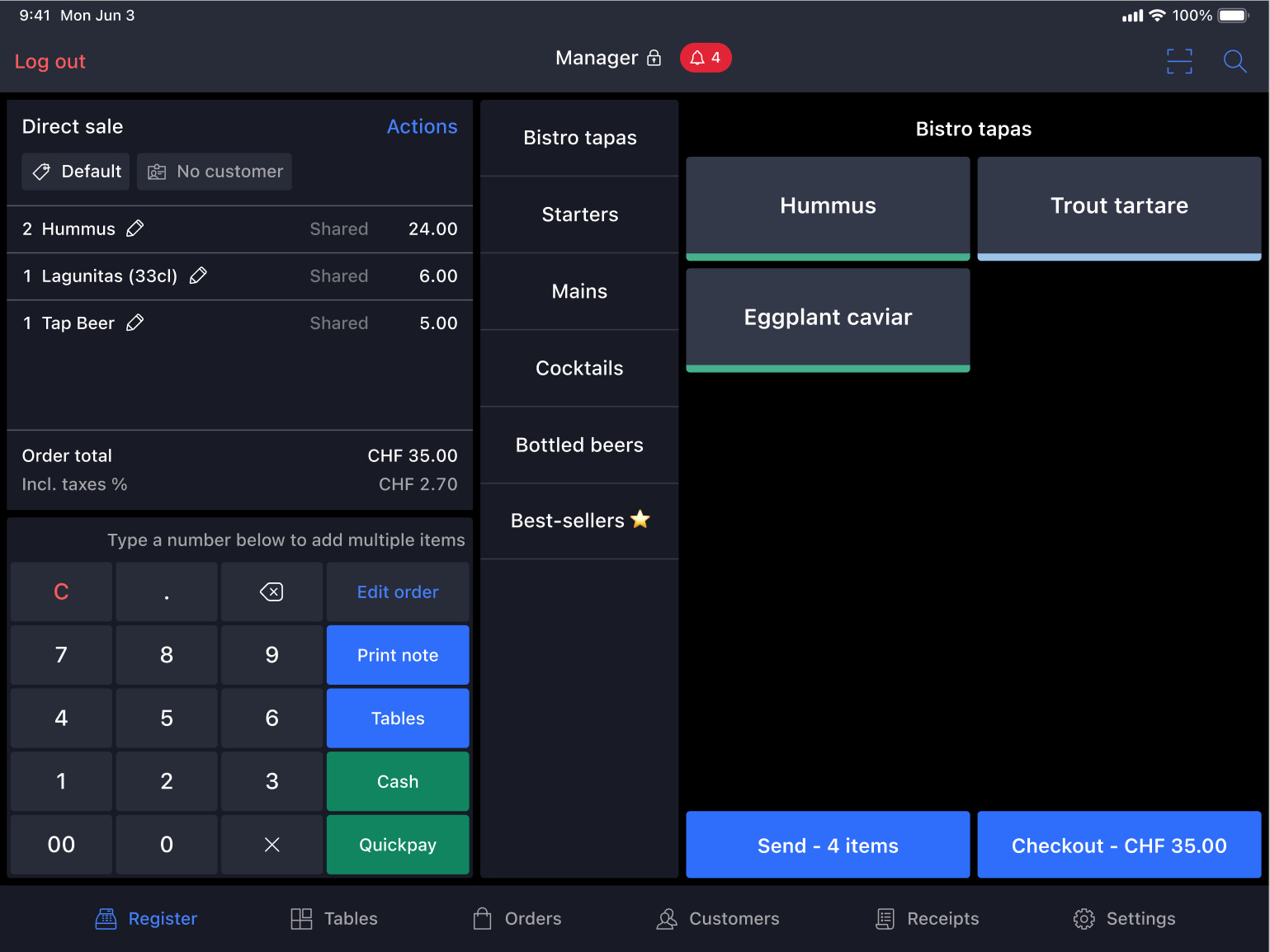 POS register screen with redesigned notification panel