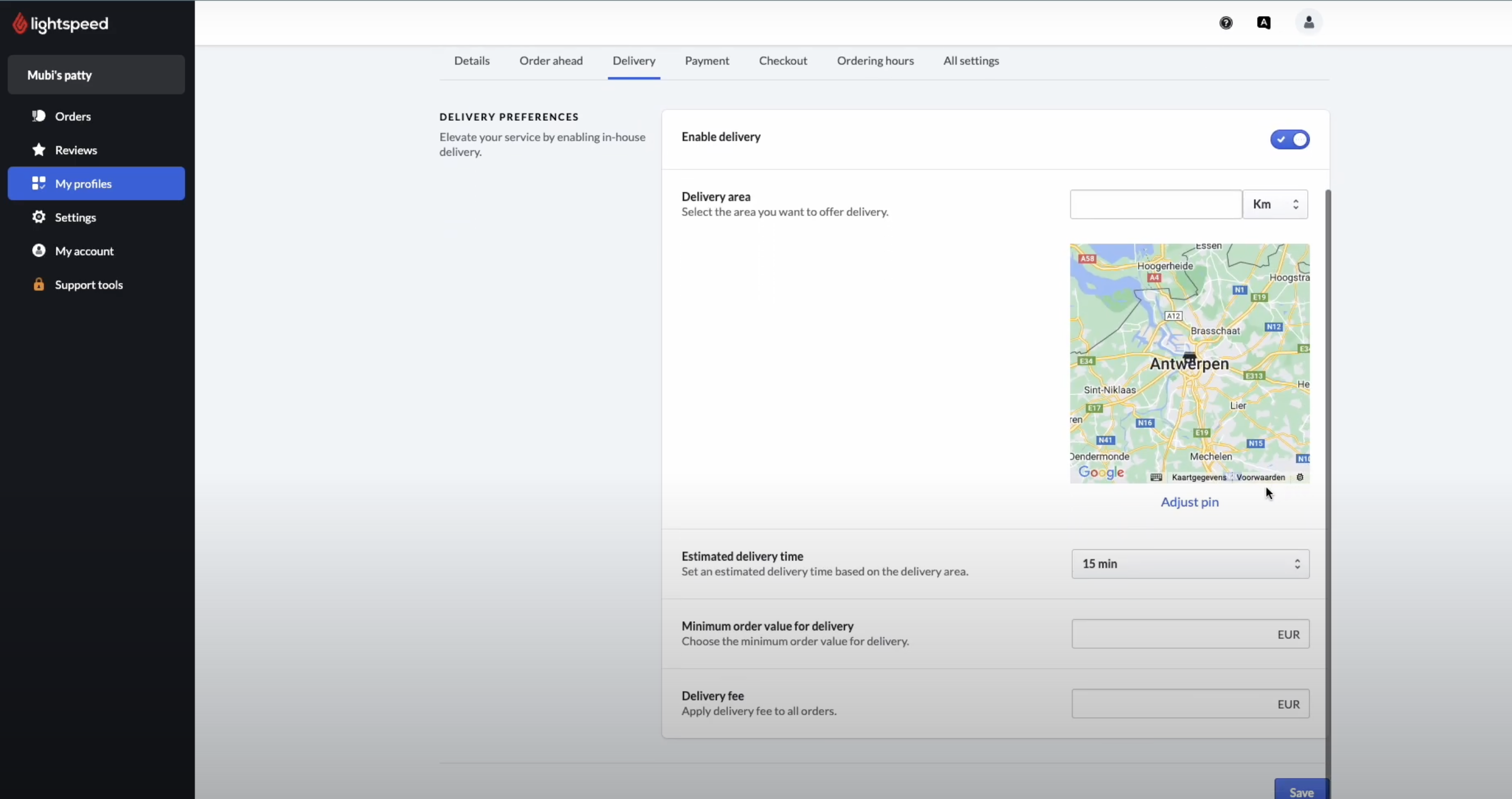 Restaurant self-delivery configuration hi-fi design